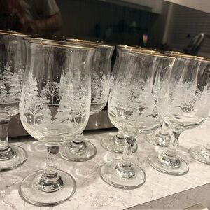 Libbey Frosted Glass Goblets with Gold Rim